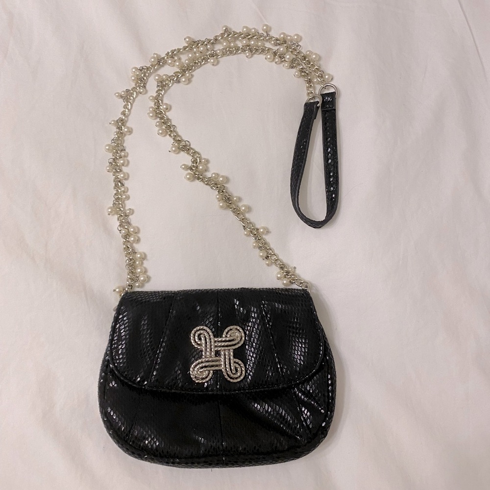 White House Black Market Faux Snakeskin Clutch / Crossbody Bag with Pearl Strap
